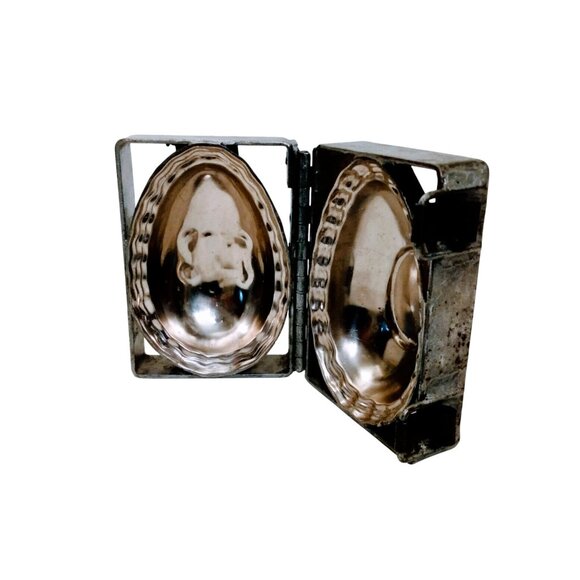 Antique Industrial Hinged Metal-Large Chocolate Single Egg Mold-1930's - Picture 1 of 12